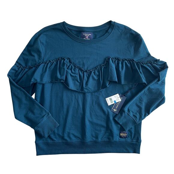 U.S. Polo Assn Teal Ruffle Sweatshirt XL NWT - Picture 2 of 10